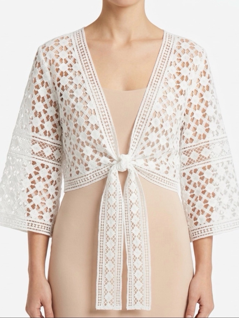 House of Harlow 1960 White Crochet Tie-Front Cardigan NWT One Size